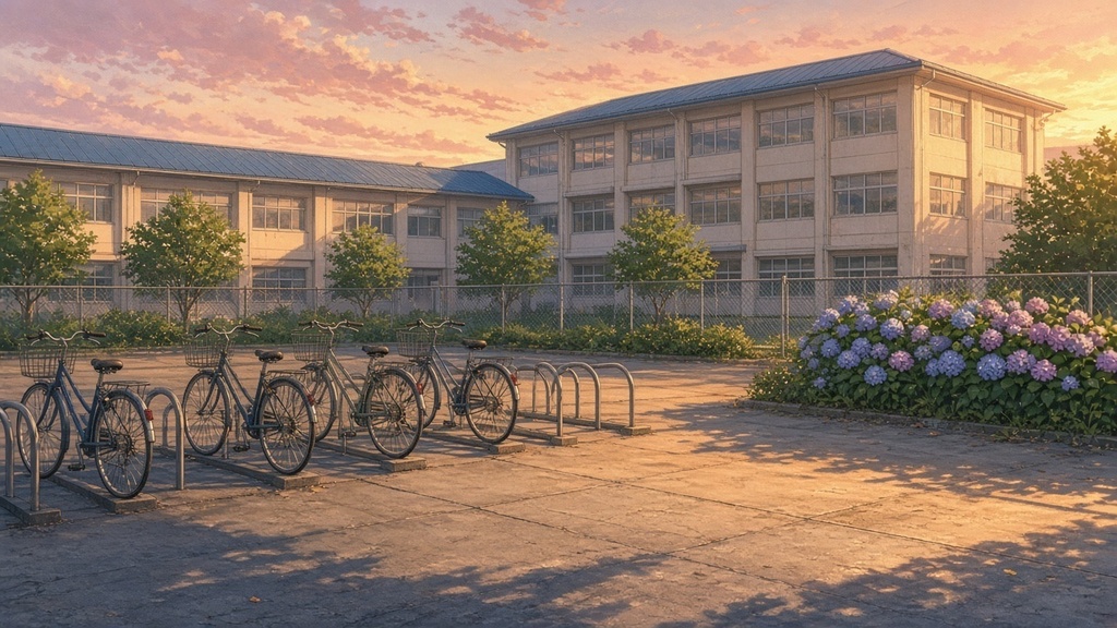 学園背景｜夕暮れの駐輪場