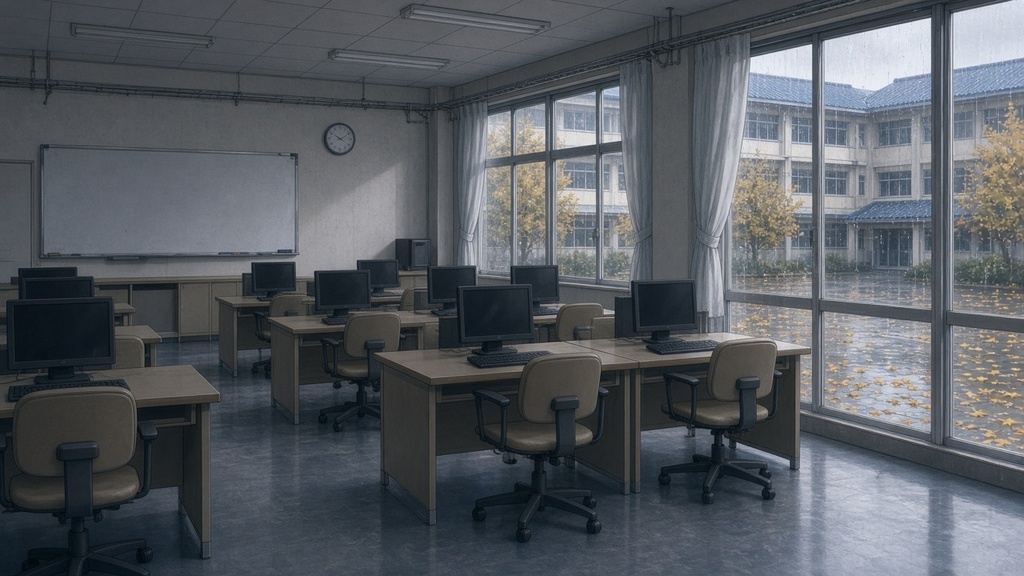 学園背景|雨の秋のパソコン教室