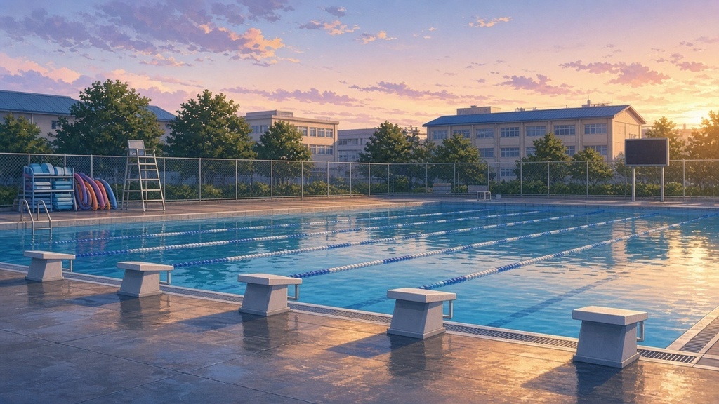 学園背景｜夏の夕暮れの屋外プール