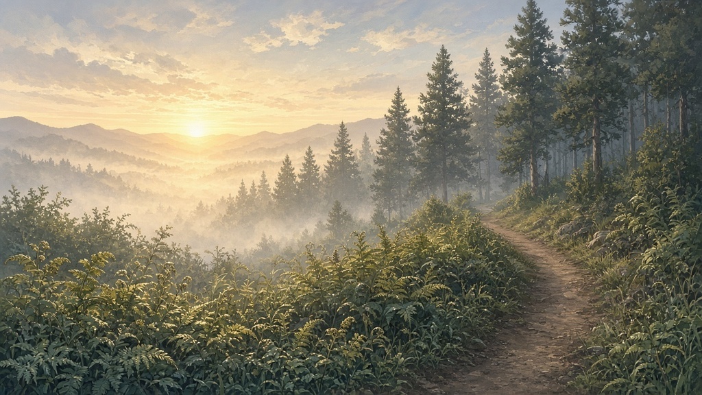 背景素材4枚（朝の蕨畑・昼の氷屋・夜の月見台・夕暮れの紫蘇畑）