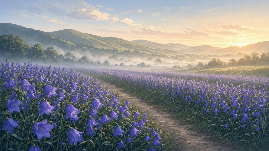 背景素材4枚（朝の桔梗畑・昼の漬物屋・夜の竹林・夕暮れの無花果畑）