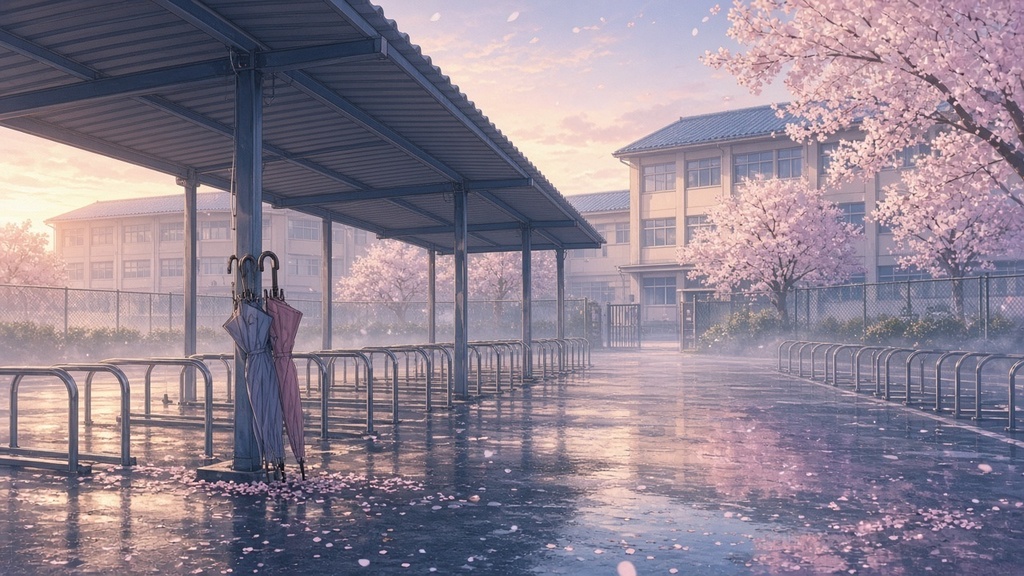 学園背景|春の朝の駐輪場