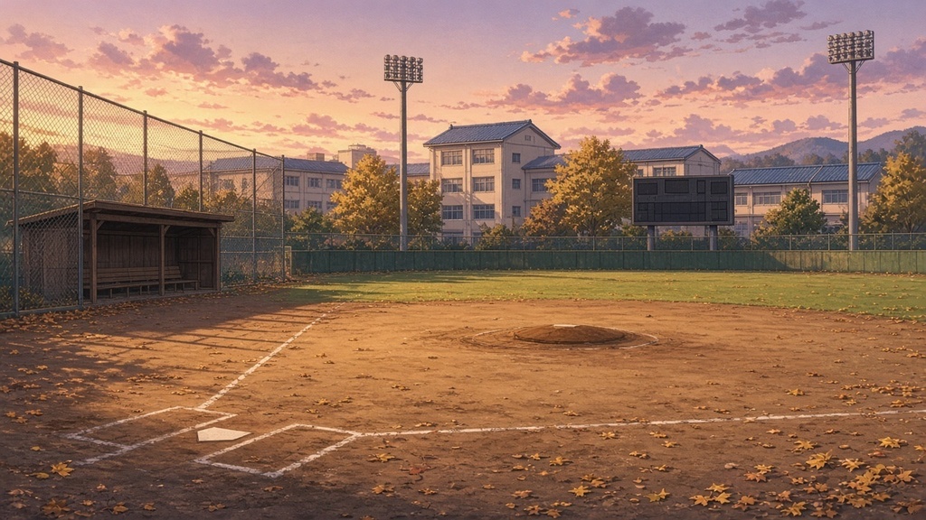 学園背景|秋の夕暮れの野球場