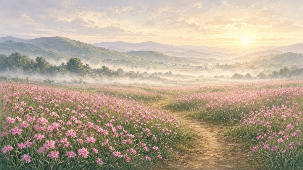 背景素材4枚（朝の撫子畑・昼の海苔屋・夜の月の浜・夕暮れの枇杷畑）