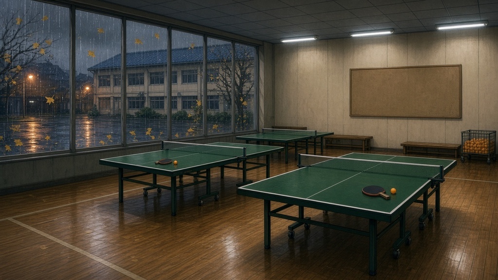 学園背景｜雨の秋の夜の卓球場