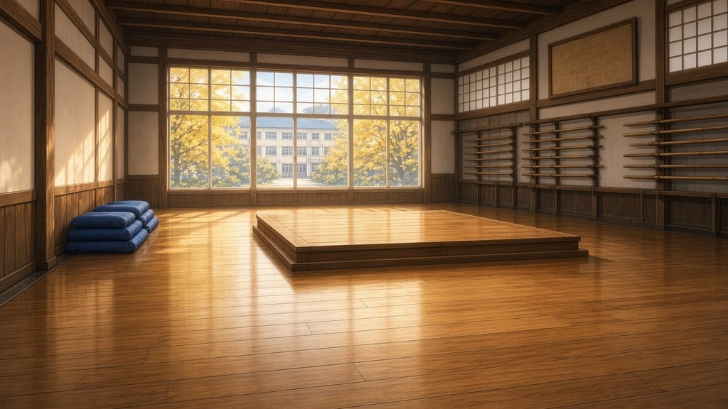学園背景｜秋の朝の剣道場