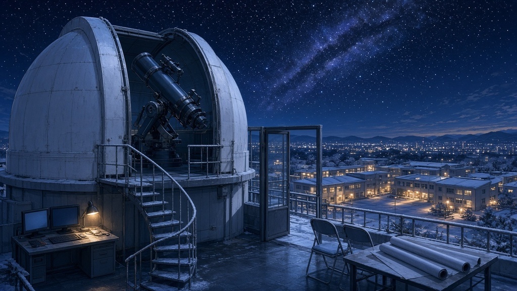 学園背景｜冬の星空の天文台