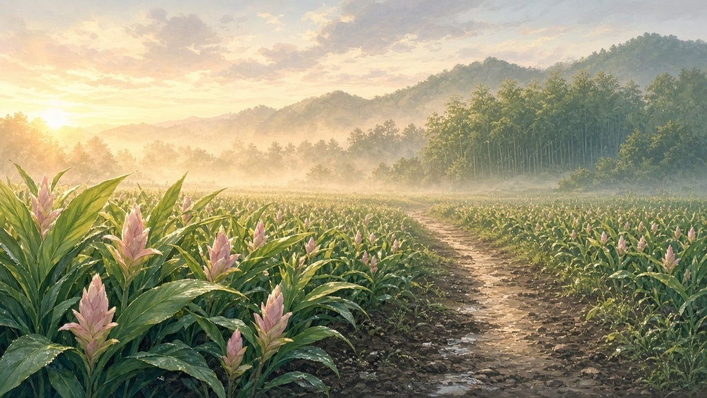 背景素材4枚（朝の茗荷畑・昼の墨屋・夜の霜の屋根・夕暮れの胡桃林）