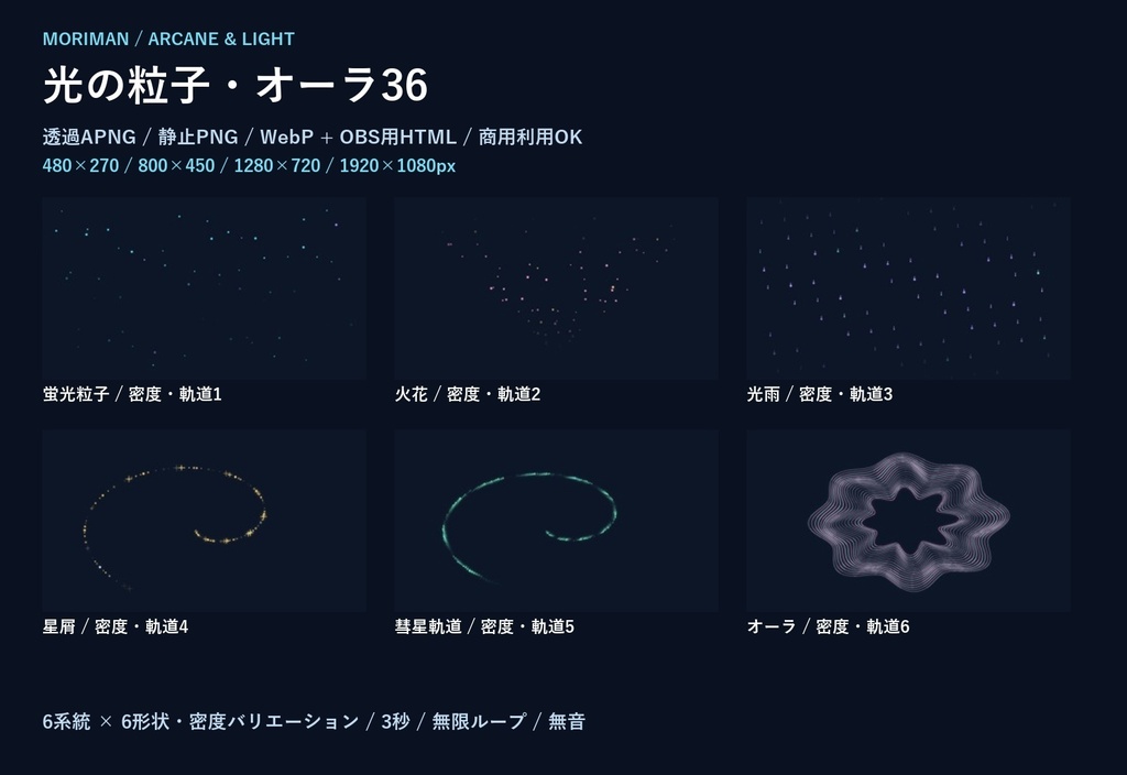 光の粒子・オーラ36｜透過APNG・PNG・WebP／4サイズ／商用OK