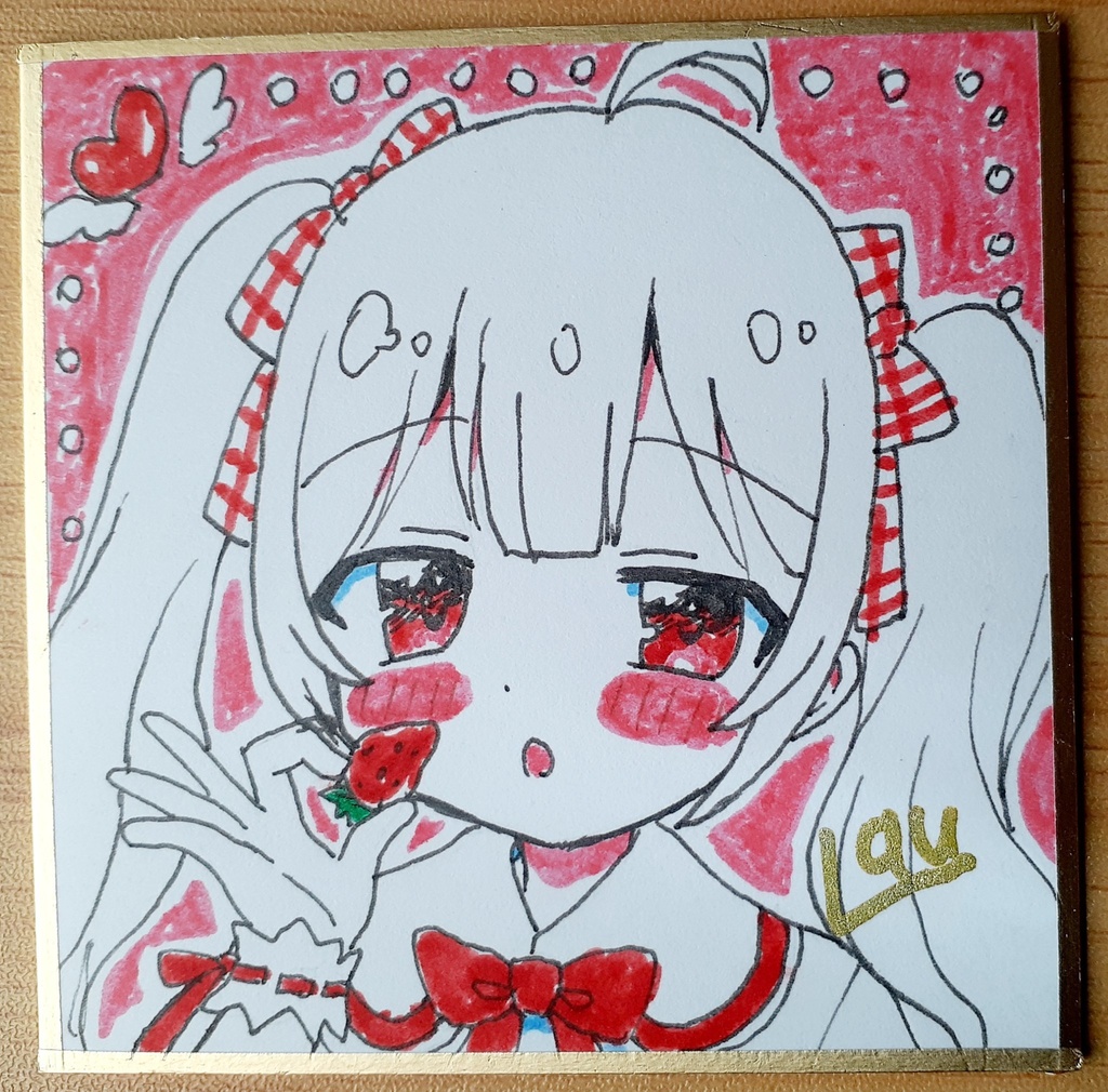 豆色紙 直筆イラスト いちごの女の子