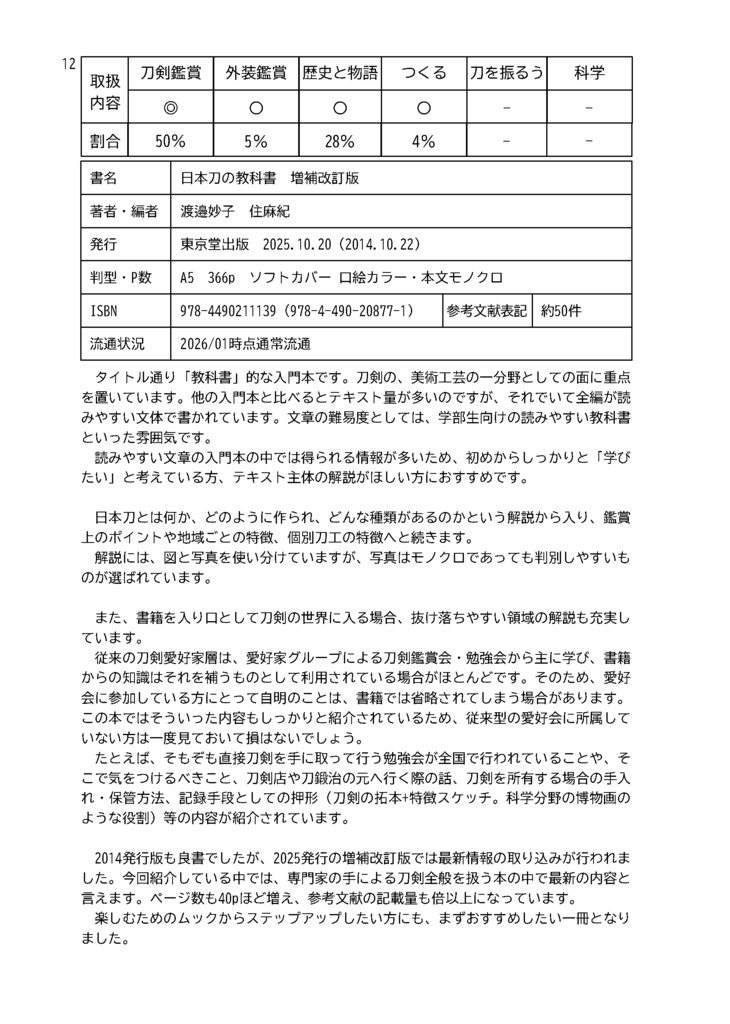2026.2改定【情報系】日本刀の本を紹介する本 第三版