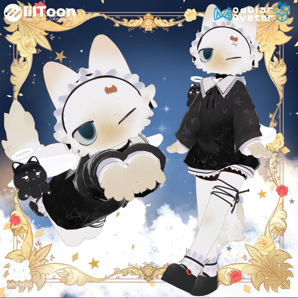 ✦衣裝【まめふれんず・えも研・Nochica -ノーチカ-ぽわり・シャミ -shami・フィニシフ】🖤✨クロネ Kurone全5色✨【複数アバター対応】🖤 【VRChat対応】✦
