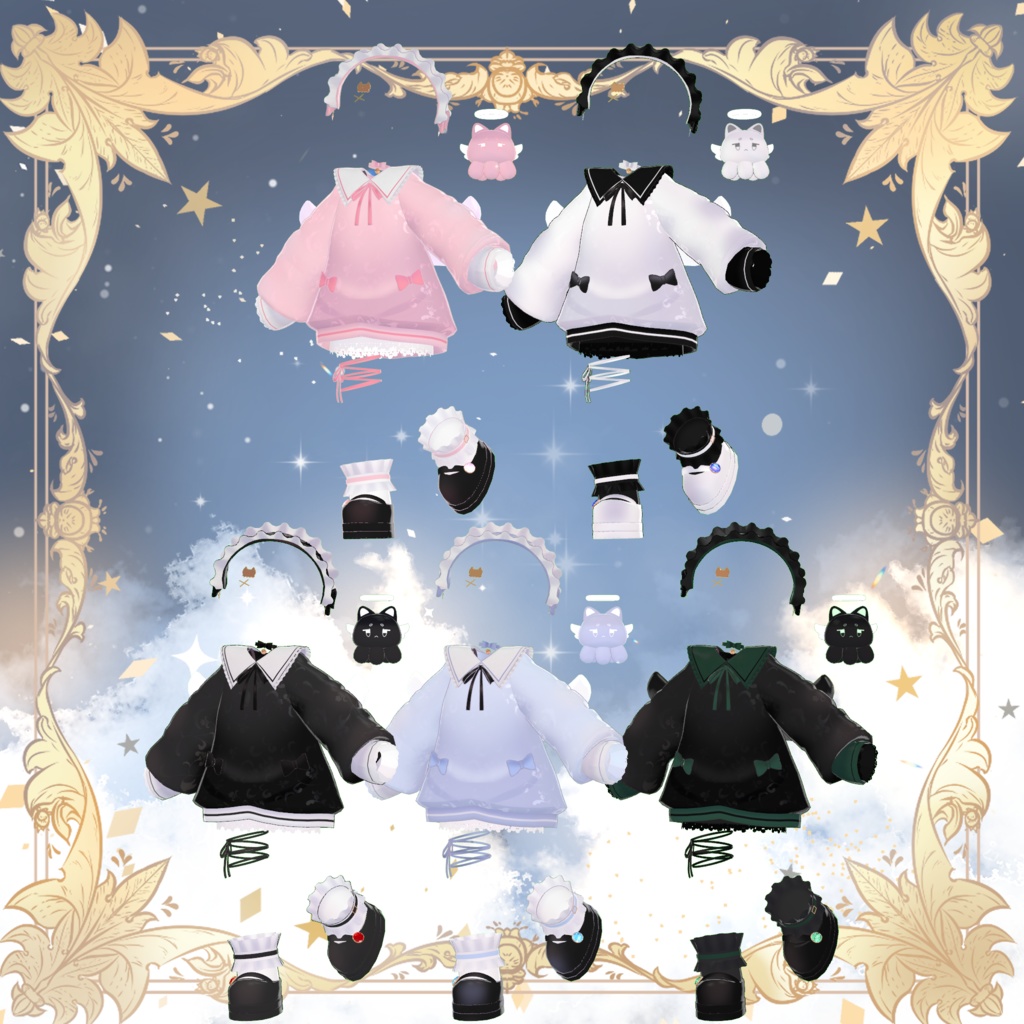 ✨セール中✦衣裝【まめふれんず・えも研・Nochica -ノーチカ-】🖤✨クロネ Kurone全5色✨【複数アバター対応】🖤 【VRChat対応】✦