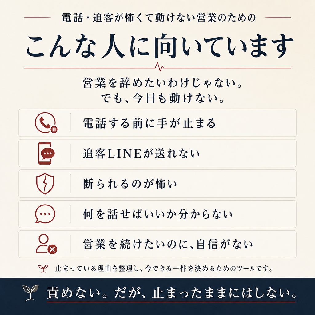 【モニター版】営業再起動室|電話・追客が怖くて動けない営業のための行動支援ツール