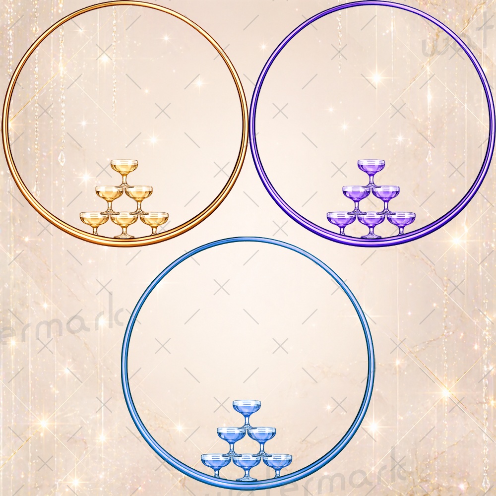 IRIAM素材 シャンパングラス アイコンリング6種類 アイコンリング背景3種類 ヘッダー3種類セット