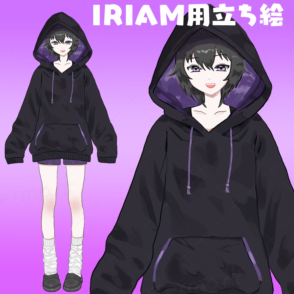 IRIAM立ち絵 黒パーカー女の子イラスト(1点物)