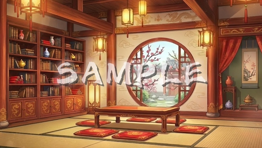 【動く背景動画】紅と灯火の書斎 - 梅咲く庭と読書の時間【雑談・歌枠・ASMR】