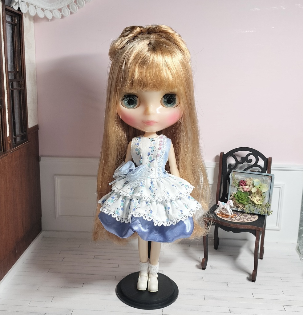 ブルーのミニワンピースセット◆22cmドールサイズ