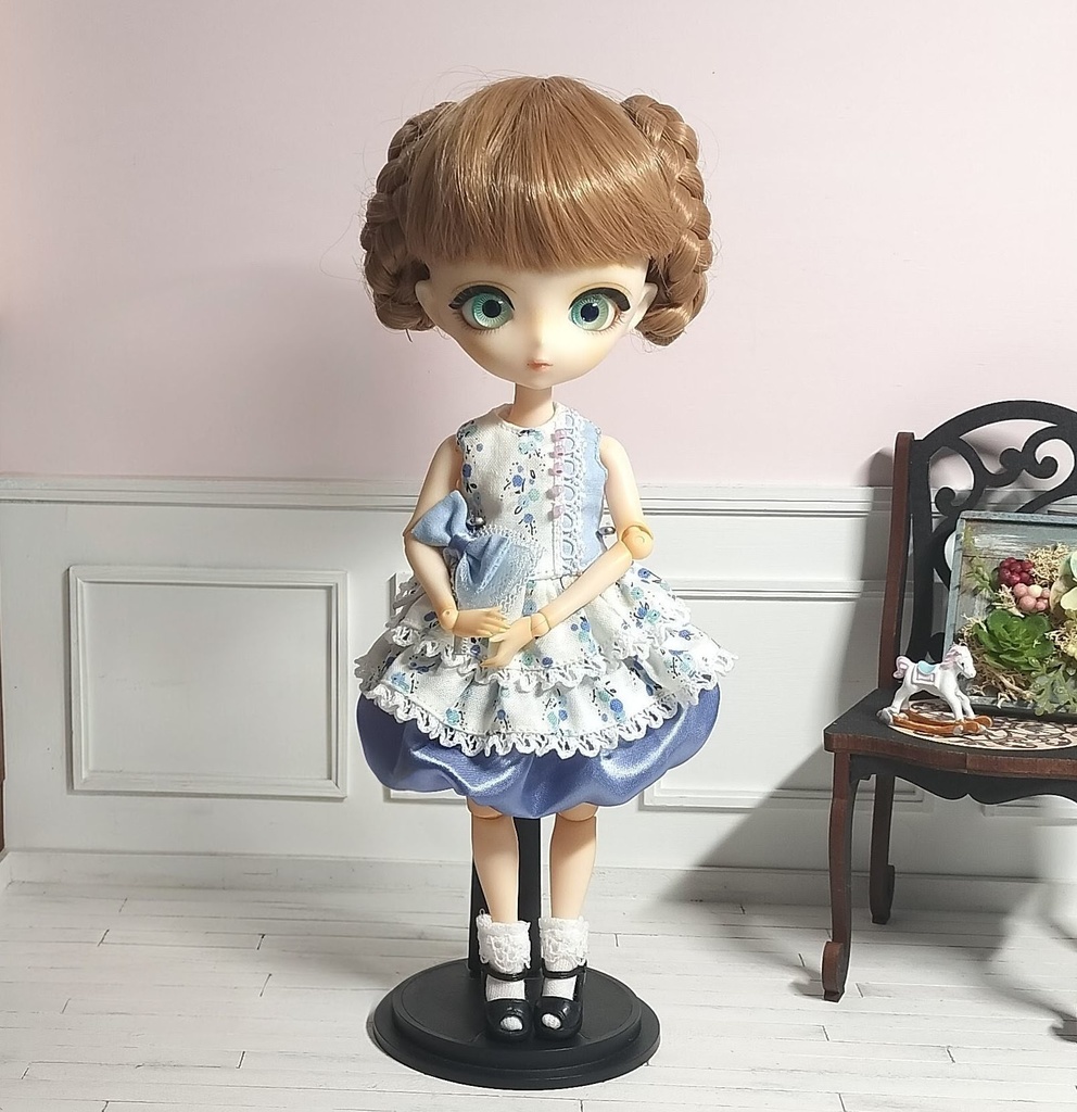 展示サンプル品◆ブルーのミニワンピースセット◆20cmドールサイズ