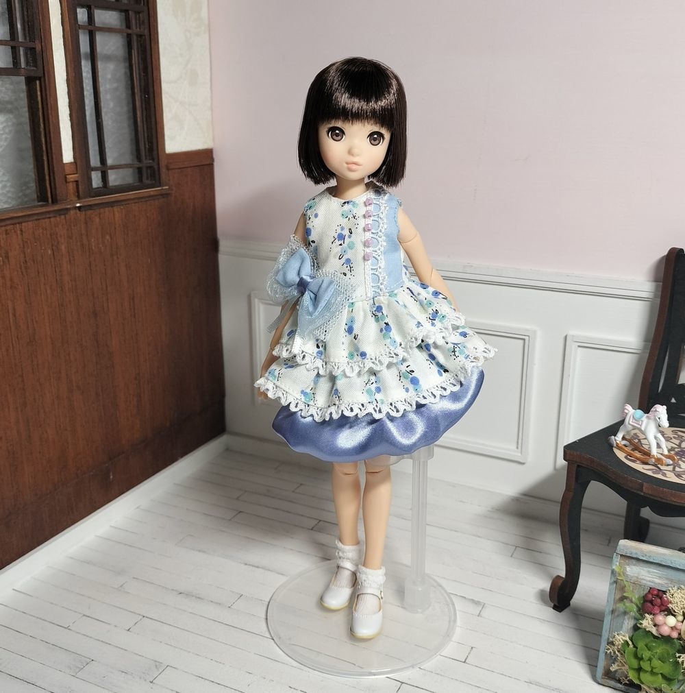 展示サンプル品◆ブルーのミニワンピースセット◆20cmドールサイズ