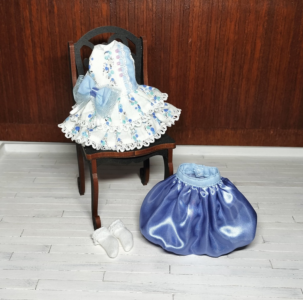 展示サンプル品◆ブルーのミニワンピースセット◆20cmドールサイズ