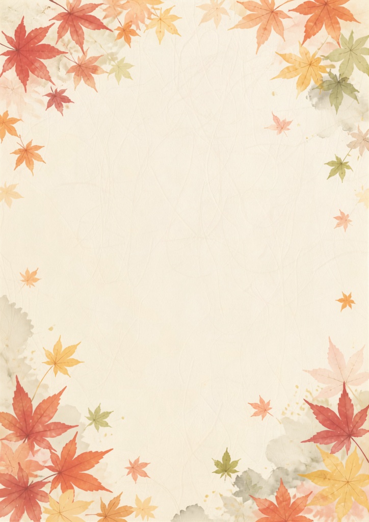 紅葉 フレーム素材|和紙水彩・秋の枠デザイン 6枚セット|A4・PNG