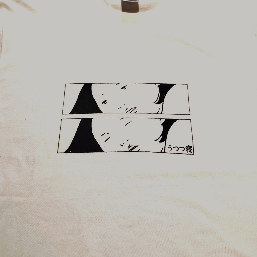 【Mサイズ / 白(アイボリー)】うつつ寝 ハンドメイドTシャツ | 厚手 5.6オンス | フロント+バックネックロゴ | シルクスクリーン | ユニセックス