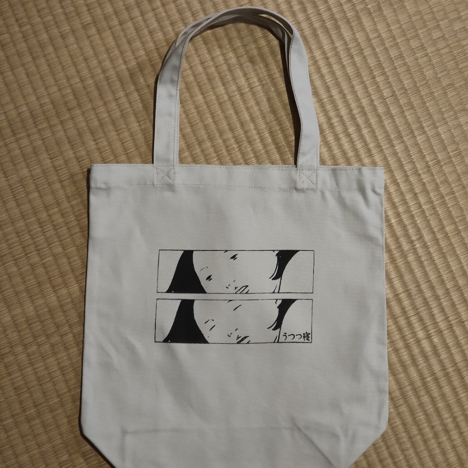 (新色!)【M / ライトグレー】うつつ寝 ハンドメイド トートバッグ | フロント+バックロゴ | シルクスクリーン キャンバス