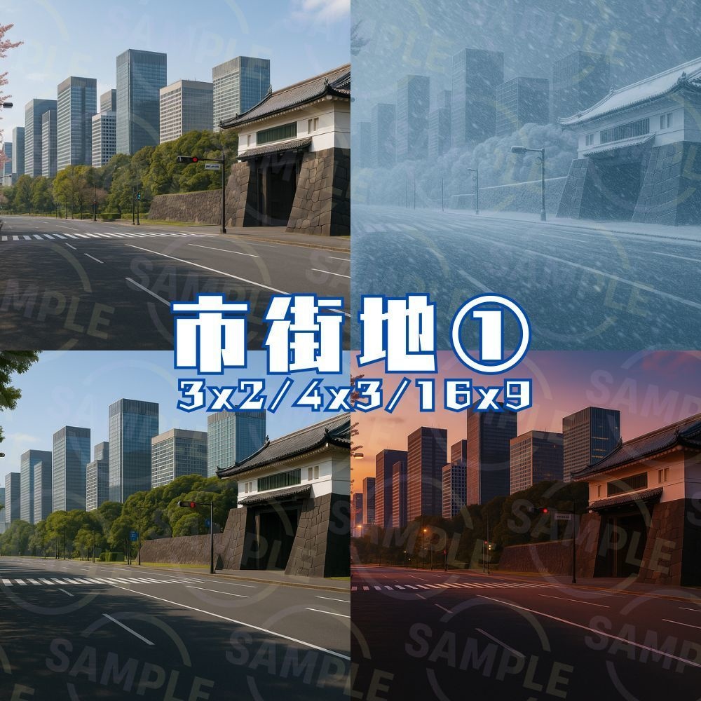 【無料/差分アリ】市街地/住宅街/街並み【背景素材】