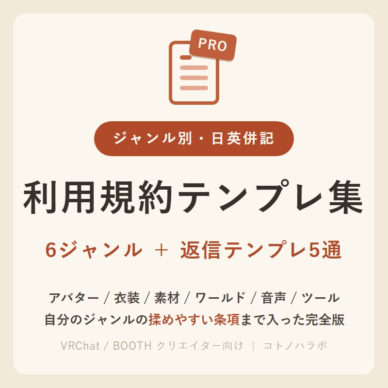 【PRO】利用規約テンプレート集（ジャンル別6種・日英併記・返信テンプレつき）