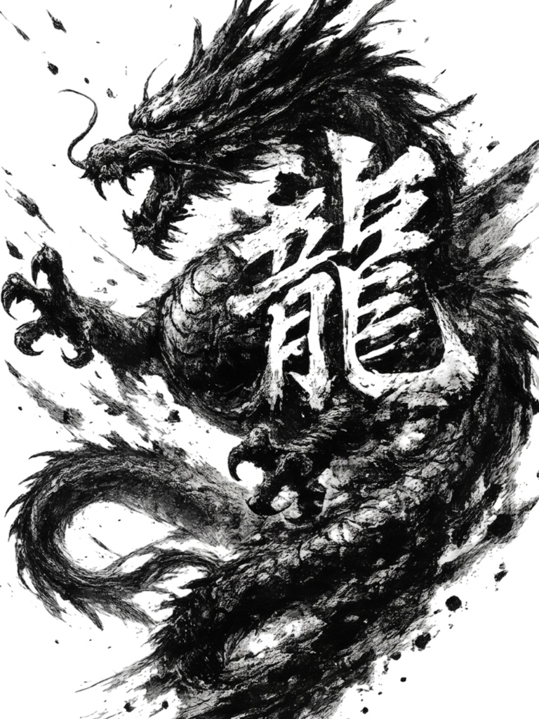 龍 / 墨絵ドラゴン ステンシルデザイン【遊's Plays】