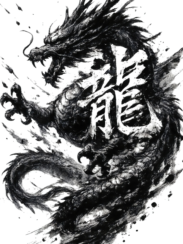 龍 / RYU — 墨絵ドラゴン イラスト素材［商用利用可］