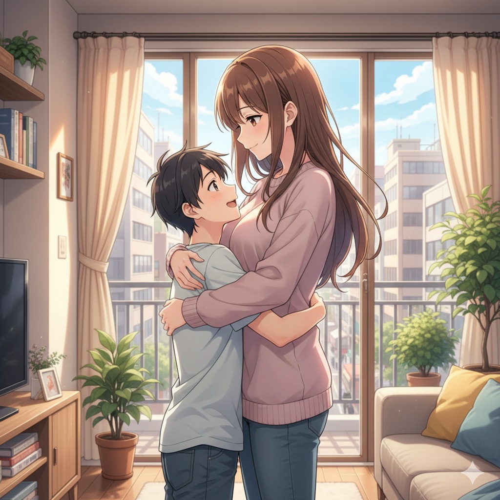 長身美女に抱きしめられる男性