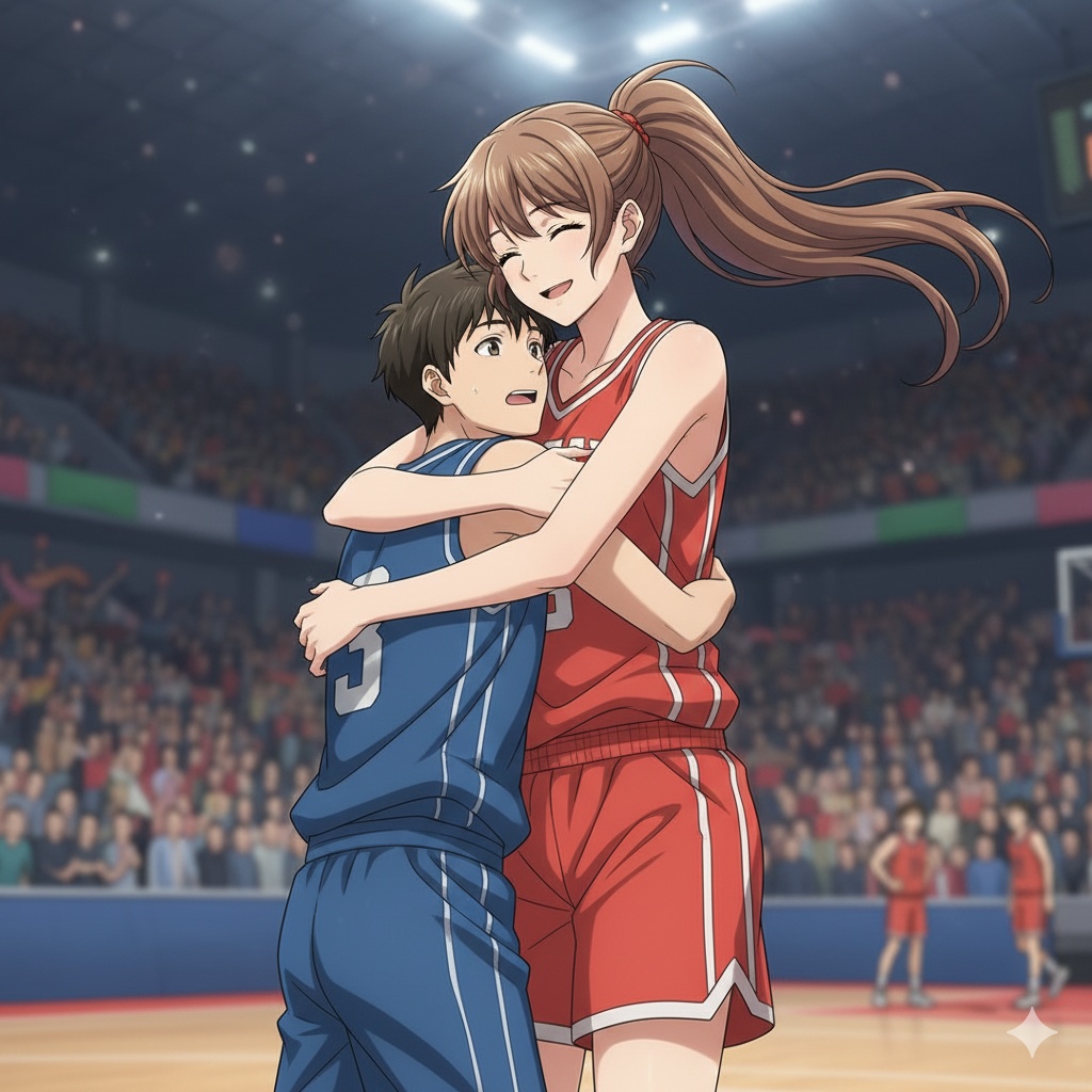 自分より背が高い女性に抱きしめられる男性