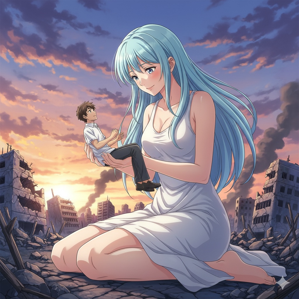 巨大美女に持ち上げられる男性