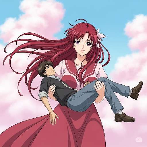 巨大な女性に抱っこされる男性