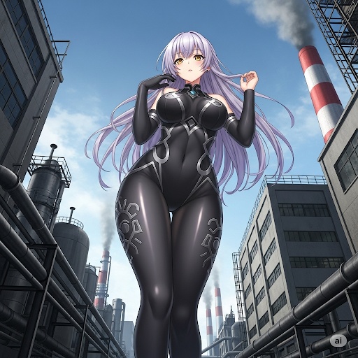 人間を見下ろす巨大美女