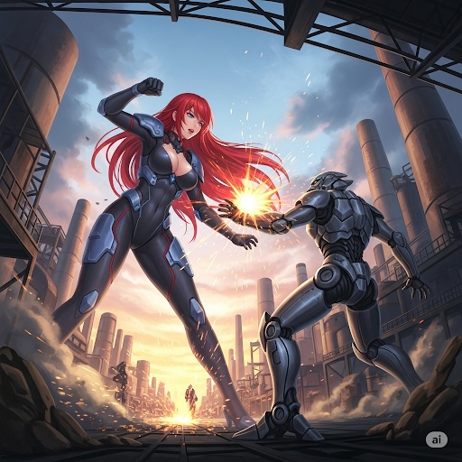 ロボットと戦う巨大美女