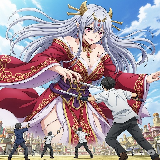 人間と戦う巨大美女