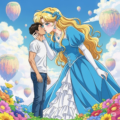 高身長美女にしゃがんでキスされる男性