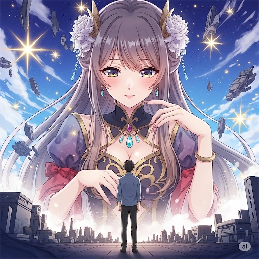 巨大美女に見下ろされる男性