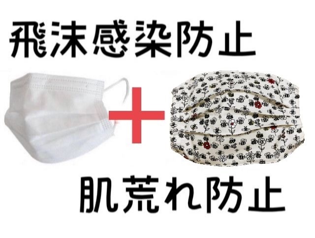 マスクカバー(プリーツ仕立て)+おまけ付き(ぶんぶん蜂が飛ぶ♪) 飛沫感染防止+肌荒れ防止