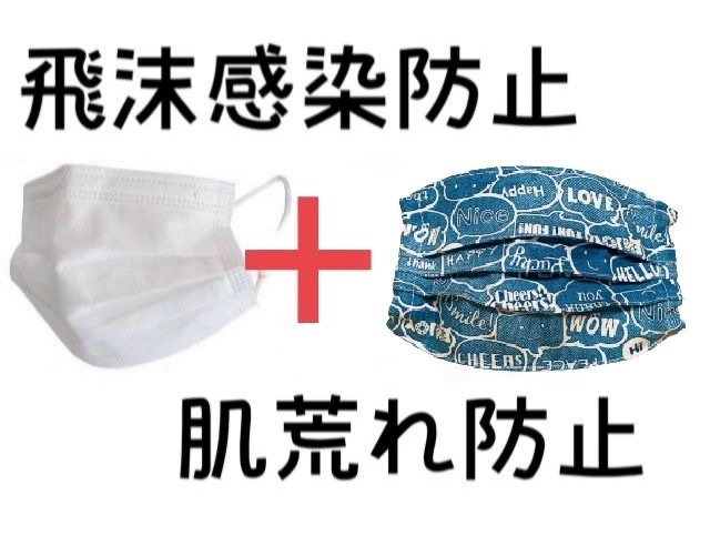 マスクカバー(プリーツ仕立て)+おまけ付き(Love and Peace) 飛沫感染防止+肌荒れ防止