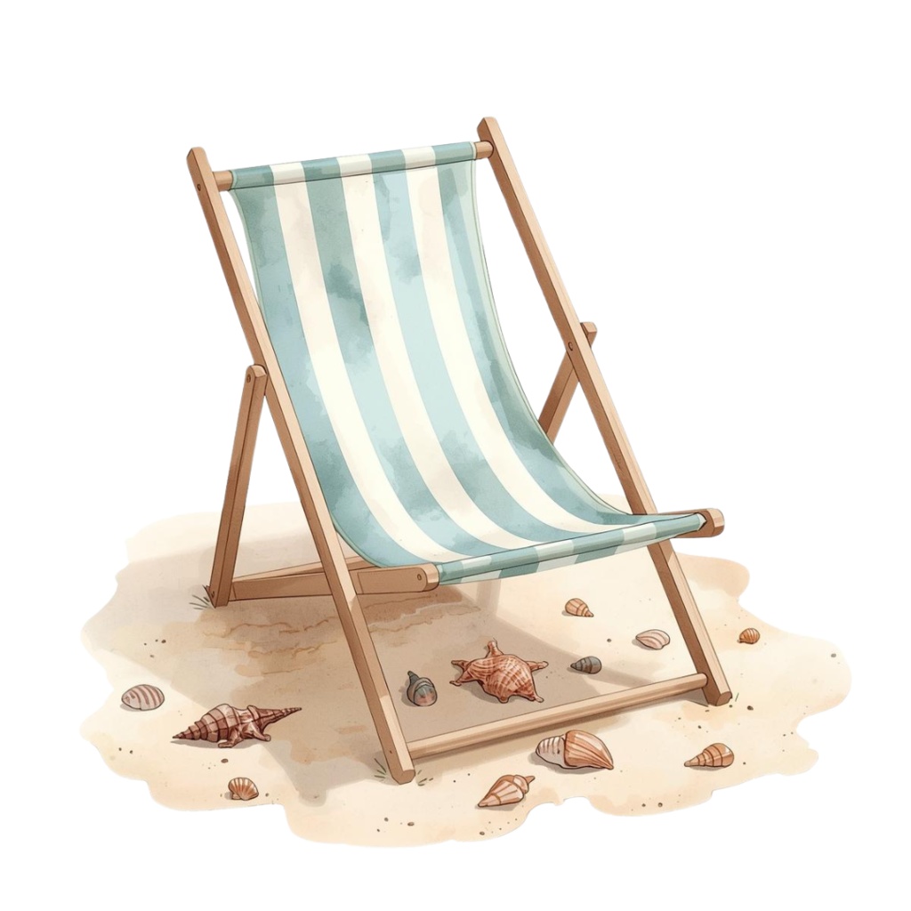 水色の海辺のバケーション 水彩アンティーク風10点セット PNG背景透過