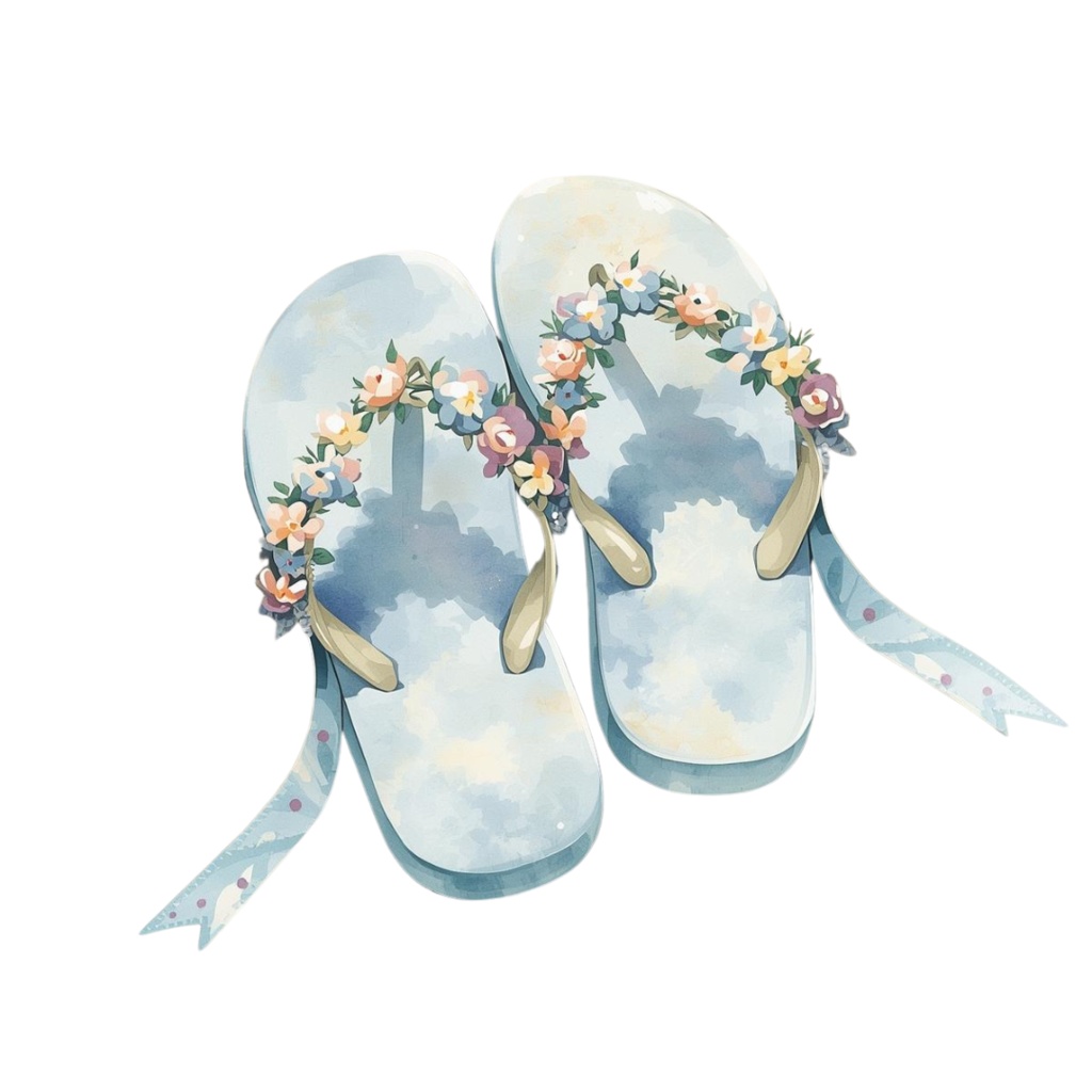 水色の海辺のバケーション 水彩アンティーク風10点セット PNG背景透過