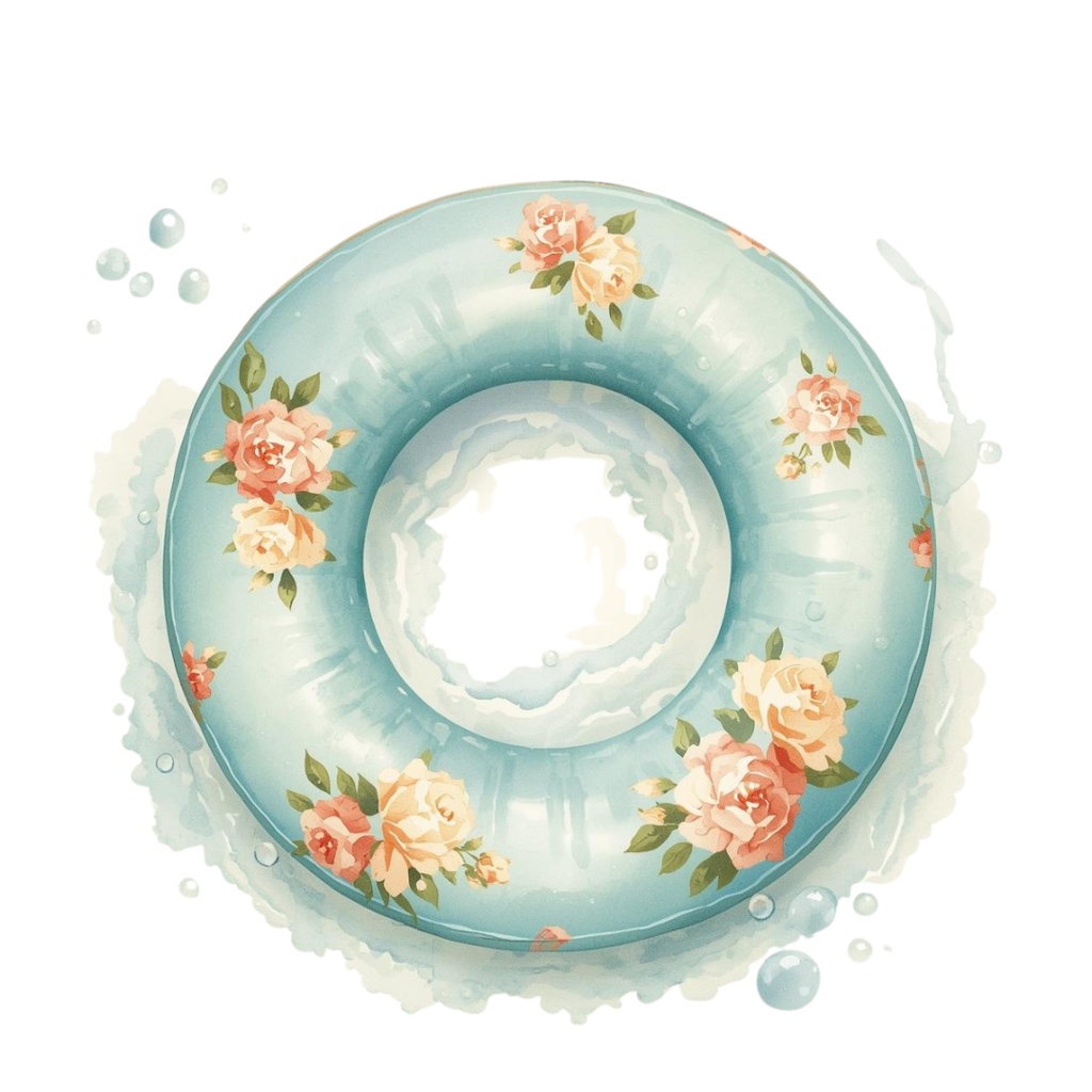 水色の海辺のバケーション 水彩アンティーク風10点セット PNG背景透過