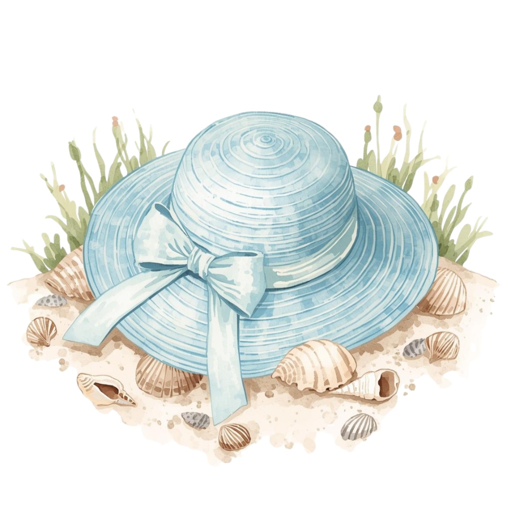 水色の海辺のバケーション 水彩アンティーク風10点セット PNG背景透過