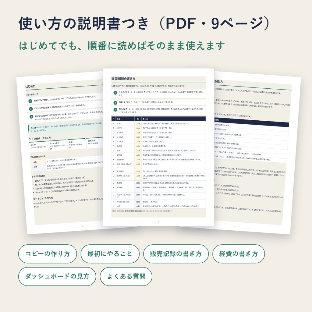フリマ利益管理シート|メルカリ・ラクマ・Yahoo!フリマ・ヤフオク対応|Googleスプレッドシート
