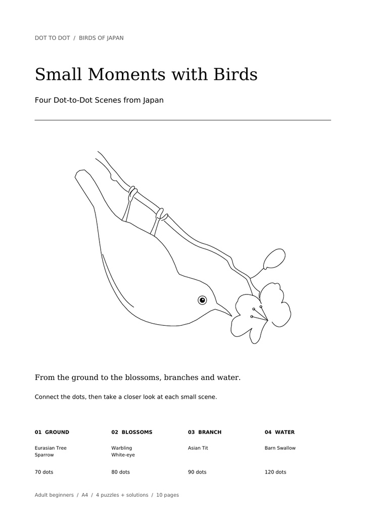 Small Moments with Birds - 4 Printable Dot-to-Dot Puzzles (A4 & US Letter)
