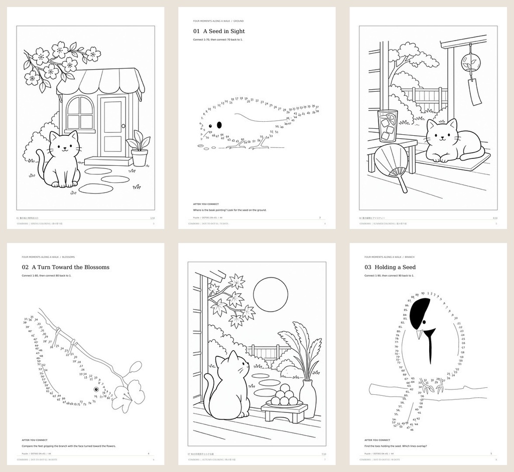 Cats & Birds: Color and Connect - Printable Activity Book (A4 & US Letter)